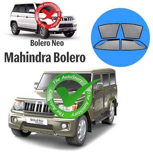 Image of AutoStory Magnetic Car Sunshade for Mahindra Bolero | Front Half Cut for Mirror Visibility + Rear Full Coverage with Zipper | Heavy Heat & UV Protection | Privacy Side Window Curtains Shades