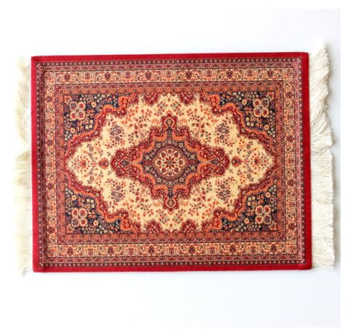 Qiantull Teppich Mauspad Kreative Mini Teppich aus Orientteppich Muster Textilgewebe Klein Mouse Pad mit Baumwolle Quasten Mausmatte Computer Zubehör Untersetzer 28x18cm12#Rot