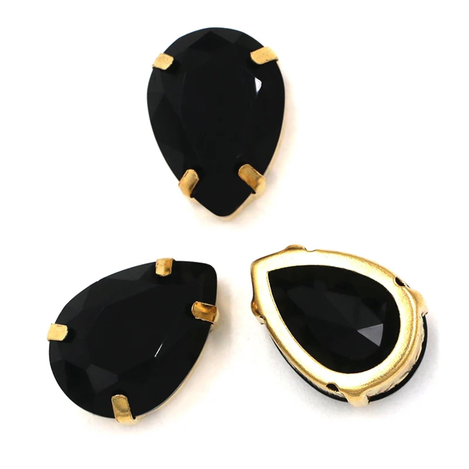 Zaciskarka ze szkła Rhinestone szklane cyrkonie, do szycia, w kształcie łezki, wielokolorowe, wiele rozmiarów, zestaw 12 szt. (czarny, 12 szt.-13X18MM)