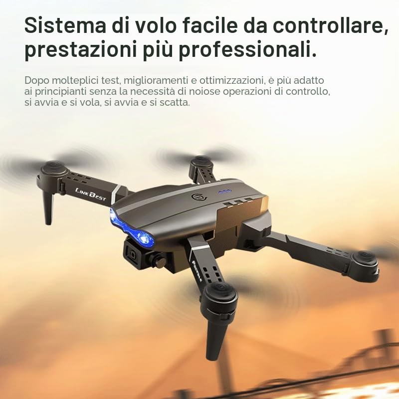 E99 Nova Drone con Telecomando a Schermo 2.4",Doppia Fotocamera SD Regolabile a 90°,Posizionamento Ottico,Fotografia a Gestuale - Drone Pieghevole per Adulti e Principianti con Autonom (orange)