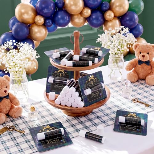 Image of 24 Pcs Tartan Plaid Bear Baby Shower Favors Lip Balm Bulks We Can Bearly Wait Bear Party Gifts for Guests Green Tartan Plaid Lip Balm Gender Reveal Party Favors Game Prizes for Boy Girl Shower