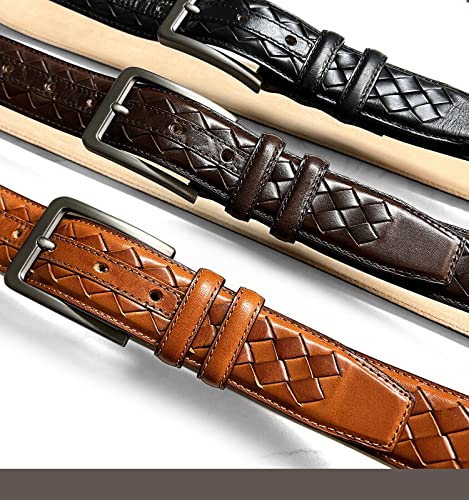Men's Belt Leather Braided Casual and Dress Belt Genuine Cowhide Leather Woven Braided Belt 1-3/8"(35mm) Wide2