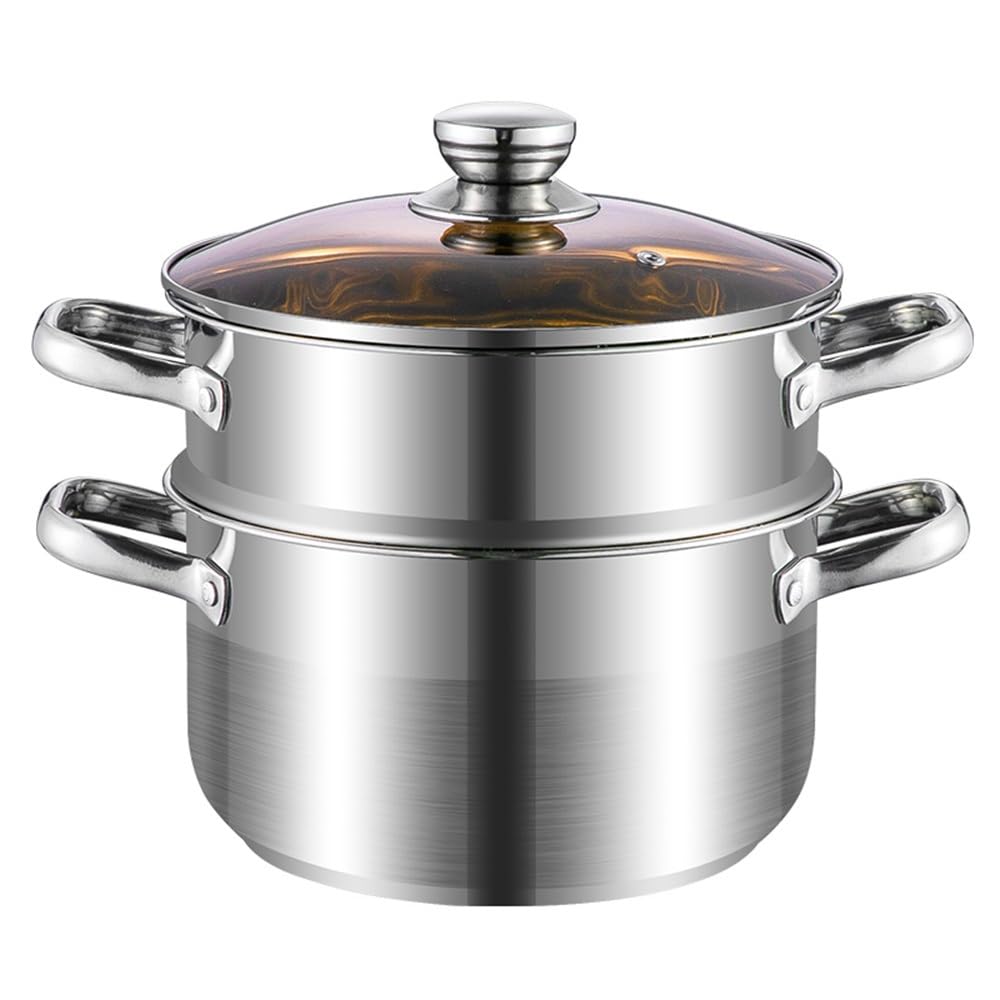 Pentola per cottura a vapore per Uso domestico, fornello a induzione, fornello a Gas, pentola per cottura a vapore in Acciaio inossidabile (Argento 24 cm)