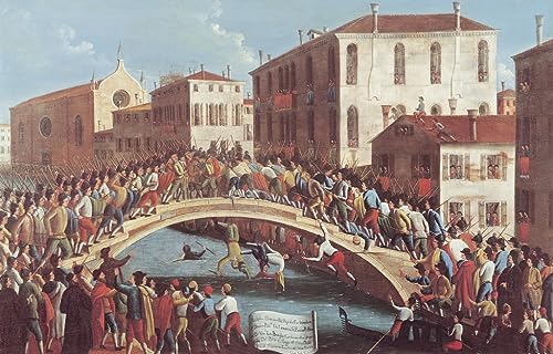 DefrAt Oil Painting Canvas Wall Poster Print Artwork Battle with Sticks on the Ponte Santa Fosca Venice by Gabriele Bella for Wall Decor 60x90cm