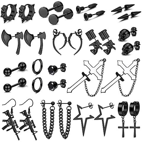 JeryWe 16 Pares Pendientes Punk de Acero Inoxidable Cover
