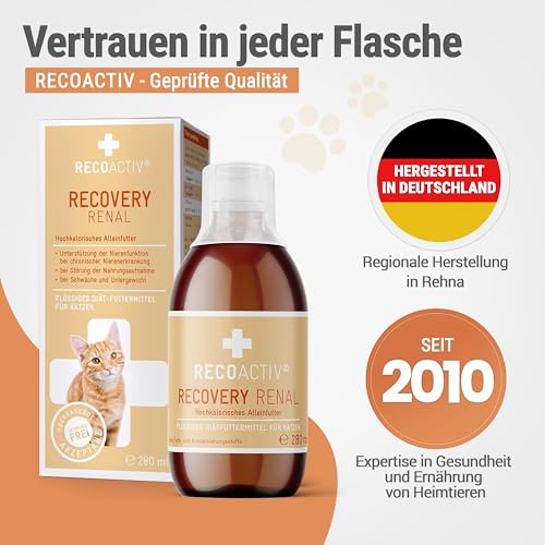RECOACTIV Recovery Renal für Katzen, 1 x 280ml, hochkalorisches Diät-Alleinfuttermittel bei Nierenfunktionsstörungen und erhöhtem Energiebedarf in der Rekonvaleszenz, zur Gewichtszunahme