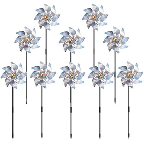 Sparkly Holographic Rainbow Pinwheel Reflective Colorful Whirl Pinwheels Spinners Windmill Bright Blended Rainbow Design DIY Set for Kids Adult Garden Orchard Lawn Farm Beach Decor (Silver) Cover