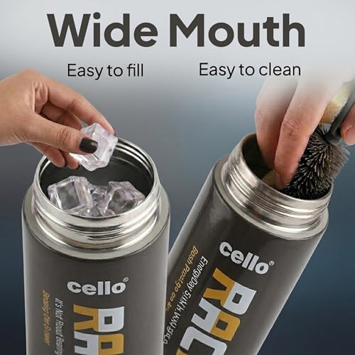 Image of CELLO Puro Steel-X Race Insulated Water Bottle for Daily Use 900 ml Black | Stylish Colorful Easy Press Open Leak Proof Inner Steel Insulated Water Bottle for School, College, Travel, Biking & Office