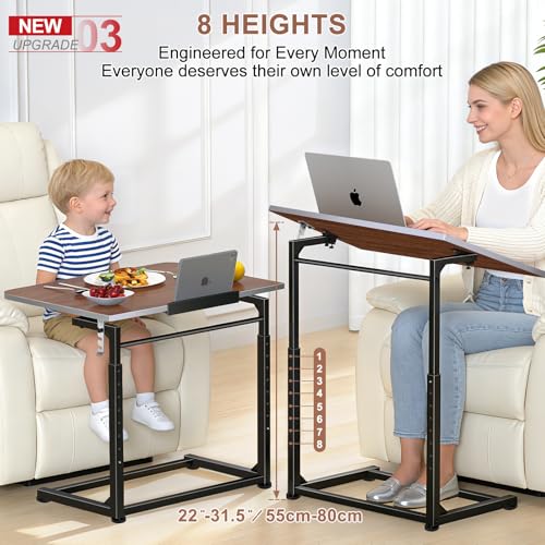 Image of Tv Tray Table,Extra Large Dinner Food Tray Table,Couch & Bed Eating Desk,Heavy Duty Folding Laptop Side Table with 8Height&90 Tilt Adjustable,C-Shaped End Table with Phone /Tablet Slot Walnut