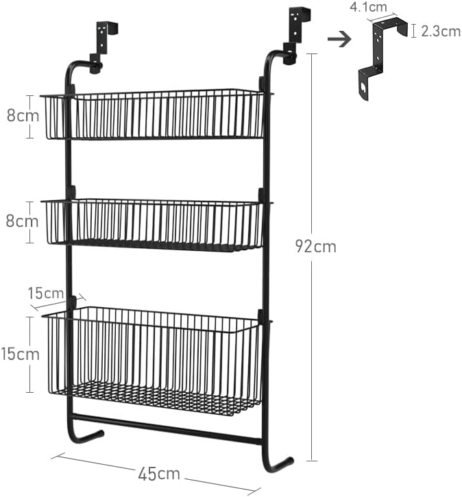 Miniatura 3 de Fancial Organizador sobre la puerta, organizador de metal, cestas de malla para colgar y montar en la pared de 3 capas, fácil de instalar, negro