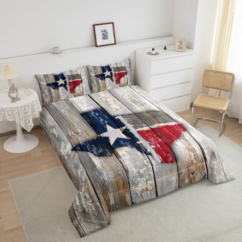 Image of Feelyou Texas Star Bedding Set Full Size, Western Texas Comforter for Kids Boys Girls Wild West Comforter Set Patriotism Duvet Insert Microfiber Bed Set
