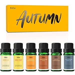 Autumn Essential Oils for Diffusers for Home, MitFlor Fragrance Oils Set, 6 Fall Scents, Natural Aromatherapy Oils, for Candles & Soap Making, for Humidifiers, 6×10 ml