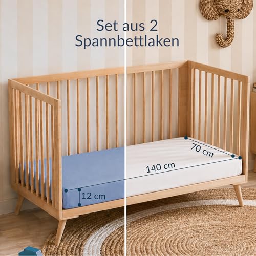 Twinzen 2er Set Jersey Spannbettlaken 70x140 cm Weiß und Blau – Ansicht 2