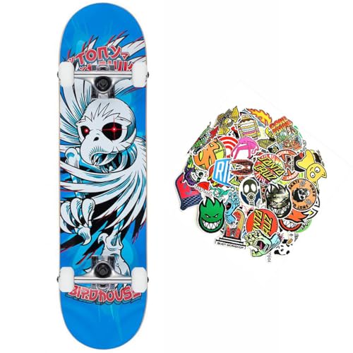 BIRDHOUSE X Tony Hawk Professionelles Skateboard, Einstiegslevel Stage 1 – beste Leistung auf allen Niveaus (spiralblau, 7,75 Zoll)