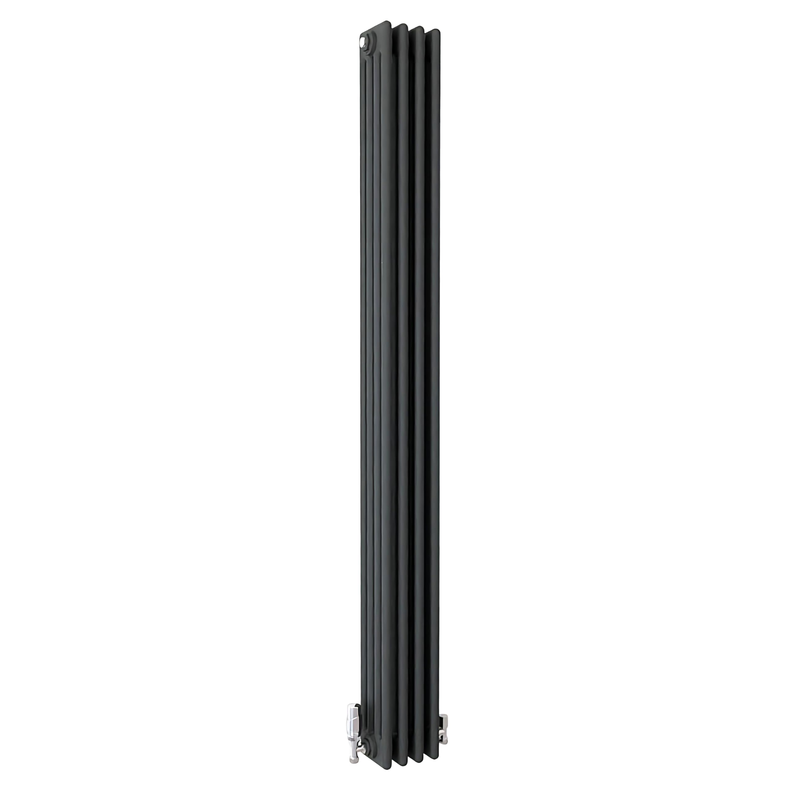 SLINE SANITARY Traditional 4 Column Cast Iron Style Radiator Vertical Black 1800x200mm
