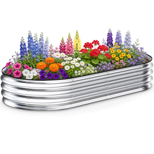 NEWBULIG Galvanized Raised Garden Bed Outdoor, 4x2x1ft Metal Planter Box for Vegetables Flowers Herbs, Heavy-Duty Oval Raised Flower Bed for Gardening, Open Bottom, Easy Assembly, Safe Edges