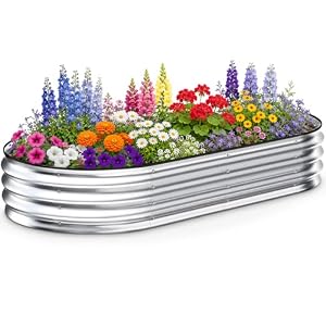 NEWBULIG Galvanized Raised Garden Bed Outdoor, 4x2x1ft Metal Planter Box for Vegetables Flowers Herbs, Heavy-Duty Oval Raised Flower Bed for Gardening, Open Bottom, Easy Assembly, Safe Edges