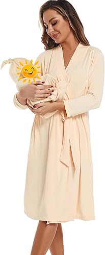 Miniatura 2 de SUFEINI Batas de maternidad para mamá con manta a juego, bata de baño de maternidad para mamá posparto
