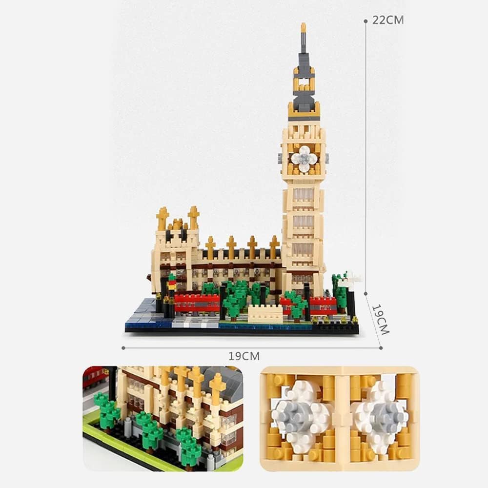 Diagram showing dimensions of the assembled Big Ben model