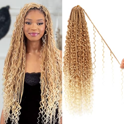 Goddess Boho Box Braids Crochet Hair-8 Packs 24 Inch Crochet Box Braids for Black Women Pre Looped (27/613, 24 Inch (Pack of 8))