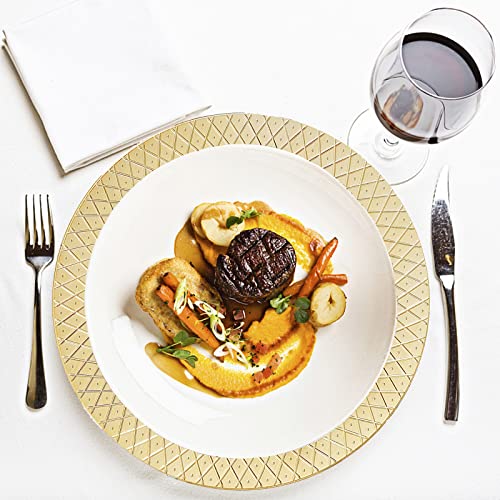 Frcctre 6 Pack Round Charger Plates, 13 Inch Decorative Gold Plastic Charger Dinner Plates, Reusable Elegant Diamond Pattern Serving Plates For Wedding, Dinner Party, Event Table Decoration #TOP3