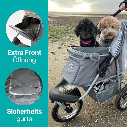 Innopet Comfort Air Eco Grauer Hundebuggy Katzenbuggy - Leichter Hundewagen mit 30cm Luftreifen - Einhändig faltbar - für alle Untergründe und im Gelände - recycelter Nylonstoff