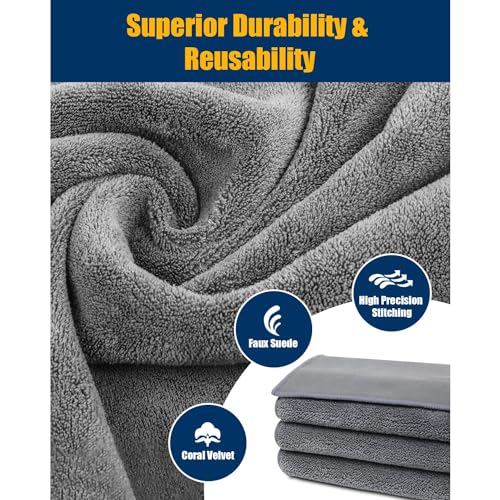 Image of BENAVJI Microfiber Cloths, Thick Lint-Free Multipurpose Automotive Microfibre Towels for Car, Bike Cleaning, Polishing, Washing & Detailing (40 X 40 CM, Grey Pack of 5)