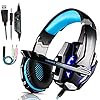Gaming headset voor PS4, gaming-hoofdtelefoon met microfoon, stereo surround bass sound, 3,5 mm-stekker, professionele koptelefoon met ledverlichting voor Xbox One, PC, Nintendo Switch, laptop, Mac, tablet, blauw