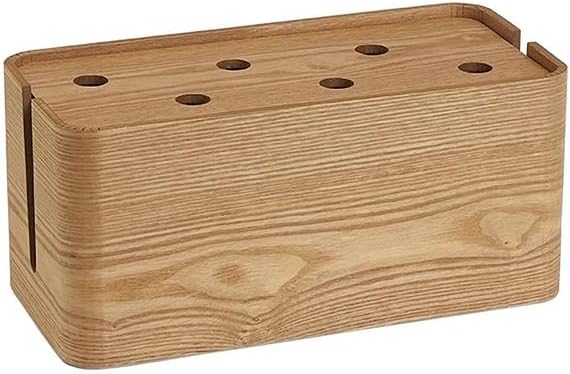 VIGAN 1PCS Wooden Table Wire Cable Organizer Solid Wooden Junction Box Cable Winder Storage Box Desktop Clip Holder For TV Box (S:28X13X13CM, Wood Color)