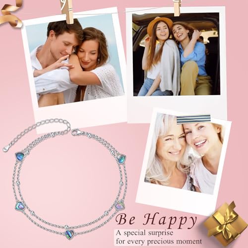 Image of Flyow Anklet for Women S925 Sterling Silver Adjustable Foot Beaded Heart Charm Ankle Bracelet Anklets Jewelry
