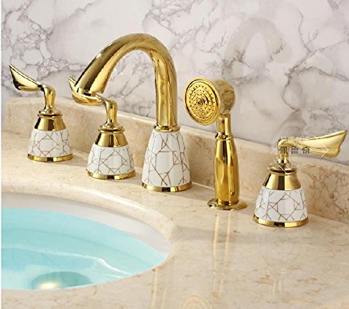 Robinet mitigeur baignoire luxe plaqué or Gowe avec trois poignées design unique