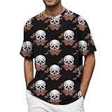 Caxndycing Camiseta deportiva para hombre, camiseta de calavera para hombre, camiseta de gran tamaño, con cuello redondo, esqueleto gótico, camiseta de manga corta, moda Y2K Streetwear Camiseta de
