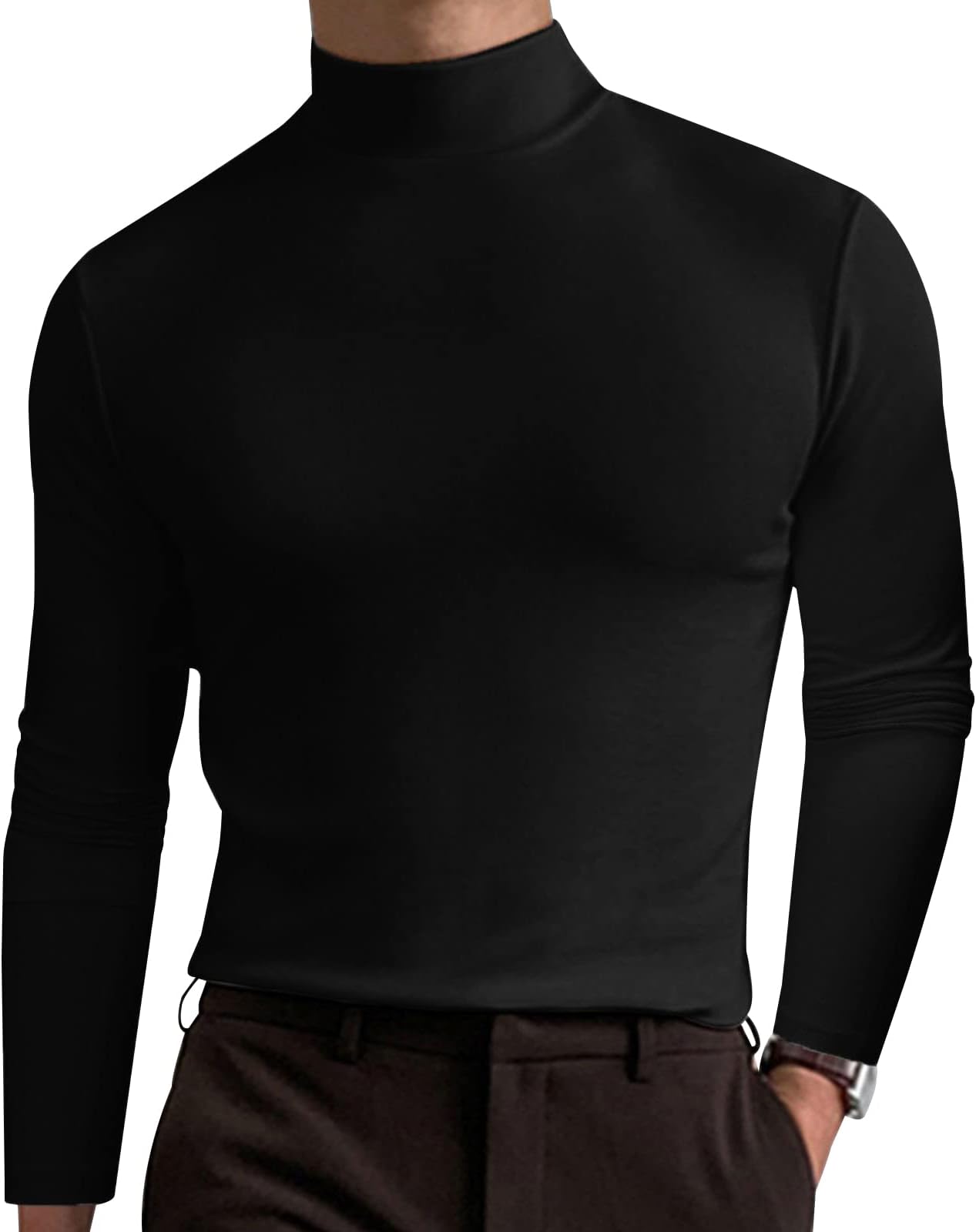 HalfwordMens Pullover Turtleneck Tops Jumpers Cotton Long Sleeve Slim Fit T-Shirts