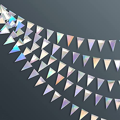 40Ft Schillernde Dreieck Banner Flagge Doppelseitige Metallic Holographische Papier Wimpel Girlande für Geburtstag Jubiläum Verlobung Hochzeit Braut Baby Dusche Abschluss Junggesellinnenabschied