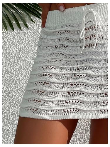 SHENHE Women's Swimsuit Beach Skirt Hollow Out Drawstring Tie Front Crochet Bikini Cover Up Skirt Sarong4