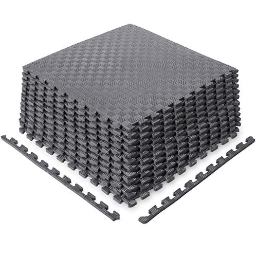 Sportneer Puzzle Exercise Mat with 12 Tiles Interlocking Foam Gym Mats, 22.4'' x 22.4'' EVA Foam Floor Tiles, Protective Flooring Mats Interlocking for Gym Equipment