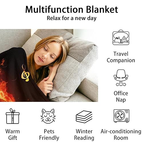 Mercuryelf Guitar Throw Blanket - Soft, Fuzzy & Warm - 30x40 Inches Small Blankets for Lap, Crib - Black Flame Cool Throws Gift for Guitar Lovers