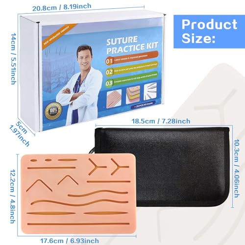 Image of EVOTECH SCIENTIFIC Suture Practice Kit for Medical Learning Study, 29 Pcs Complete Suture Tools Kit with Large Variety of Suture Threads Needle Cut Wounds Suture Pad