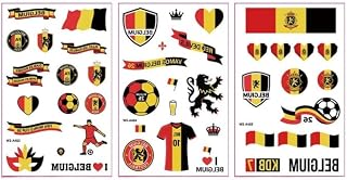 Belgium World Cup Fan Flag Tattoos, Football Face Body Stickers for Sports Events, Waterproof Temporary Decals, Party Supplies 3 Sheets 25 Designs
