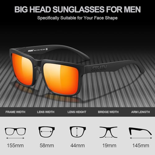 Image of STGATN Big Head Sunglasses for Men - 155MM for Large Wide Heads Men's TR90 Ultralight UV400 Protection Glasses