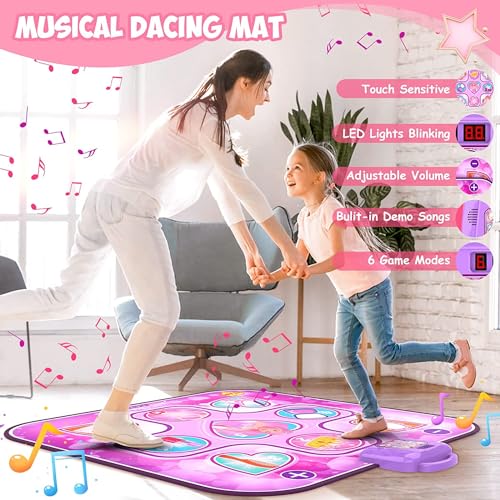 GARNHLOB Kinder Tanzmatte Spielzeug für 3 4 5 6 7 8 9 10+ Jahre alte Mädchen Geburtstagsgeschenke, Musikalische Tanzmatte für Kinder mit 6 Spielmodi, Tanzpad mit integrierter Musik für Weihnachten
