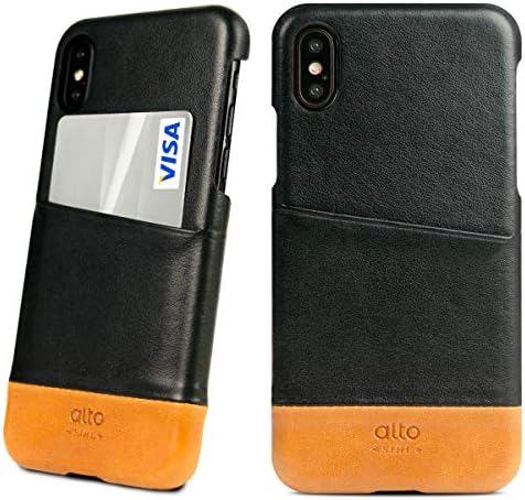 Alto Metro Phone Case for iPhone X/XS (5.8 inch), Premium Handmade Italian Leather Wallet Case with Card Holder Design (Raven Black/Caramel Brown)