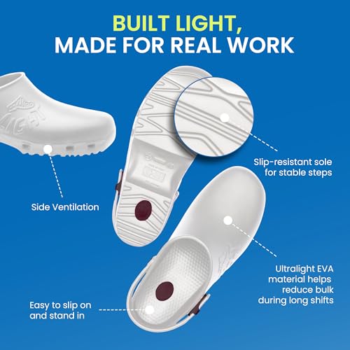 Image of CALZURO Lights Clogs - Italian Made Lightweight Work Shoes for Professionals - EVA Non Slip Clogs for Kitchen, Hospital, Garden, Restaurant - Machine Washable Side Ventilation - Men & Women