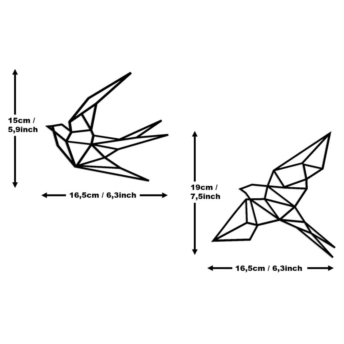 Pair of Swallows Wall Decoration 2 x 13 x 13 cm Black Made in France (Eco-friendly Plastic), 13L x 13W cm - Image 3
