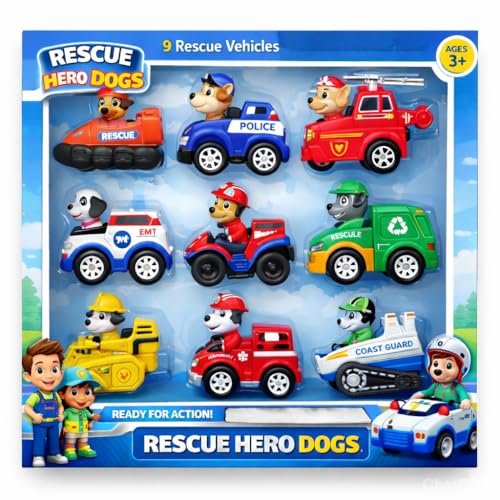 SHAHNARO Rescue Patrol Dogs Patrolling on Cars Toy Set 9-Piece Police Dog Figurines with Toy Cars Kids Toy Vehicles for Boys & Girls Imaginative Play Storytelling & Collectible Pretend Play Set