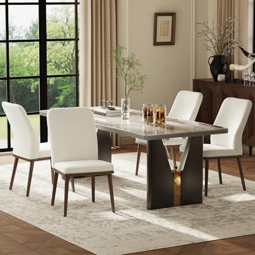 Image of Stylish Dining Chairs Set of 4, Upholstered Parsons Dining Room Chair with Nailhead Trim, Kitchen Room Chair with Thick Cushions and Wood Legs, Modern Contemporary, Beige