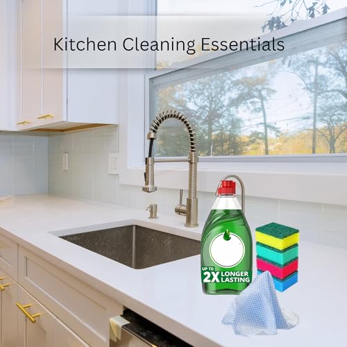 Original Washing Up Liquid 6x 320ml, 6x Sponge Scourers & 10 Essentials All Purpose Cleaning Cloths – Long-Lasting Grease Removal – Powerful Dishwashing Liquid & Kitchen Cleaning Essentials Bundle - Image 2