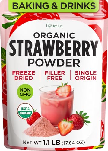 USDA Organic Strawberry Powder 1.1 Lb (71 Servings) - Pure Freeze Dried Superfood Easy Mix Sugar Free - Antioxidant Rich for Smoothies Baking & Drinks - Non-GMO Gluten-Free | Gya Tea Co