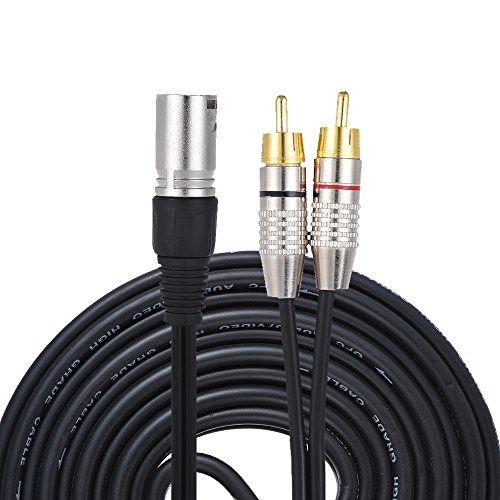 ammoon 1 XLR Male to 2 RCA Male Plug Stereo Audio Cable Connector