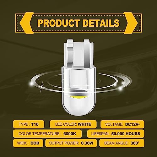 30 Piezas Bombillas LED para Auto 194 6000K T10 Blanco miniatura 5